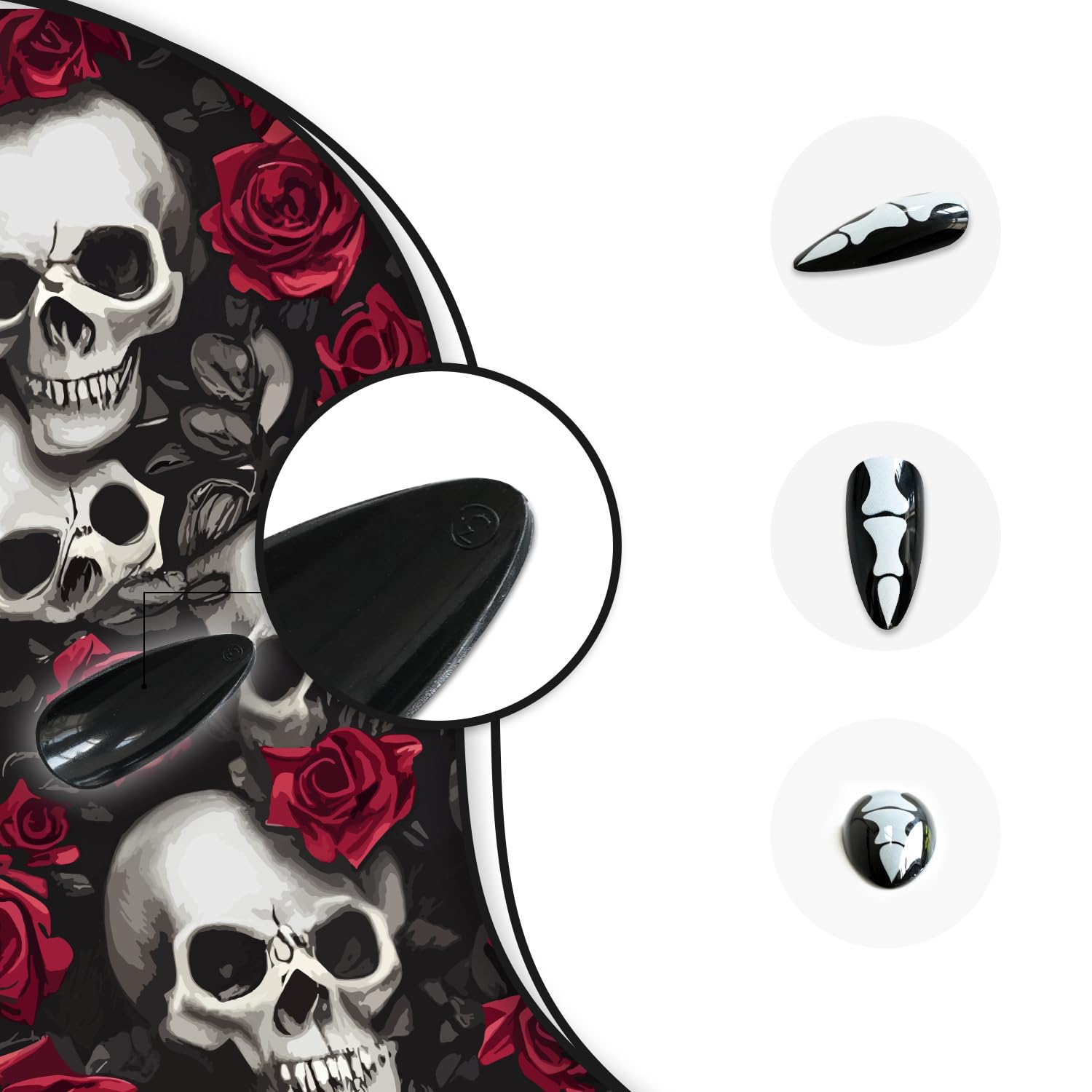 Uñas postizas a presión de huesos góticos, con temática de Halloween, 24 piezas de diseños largos horribles de cobertura completa, uñas postizas de