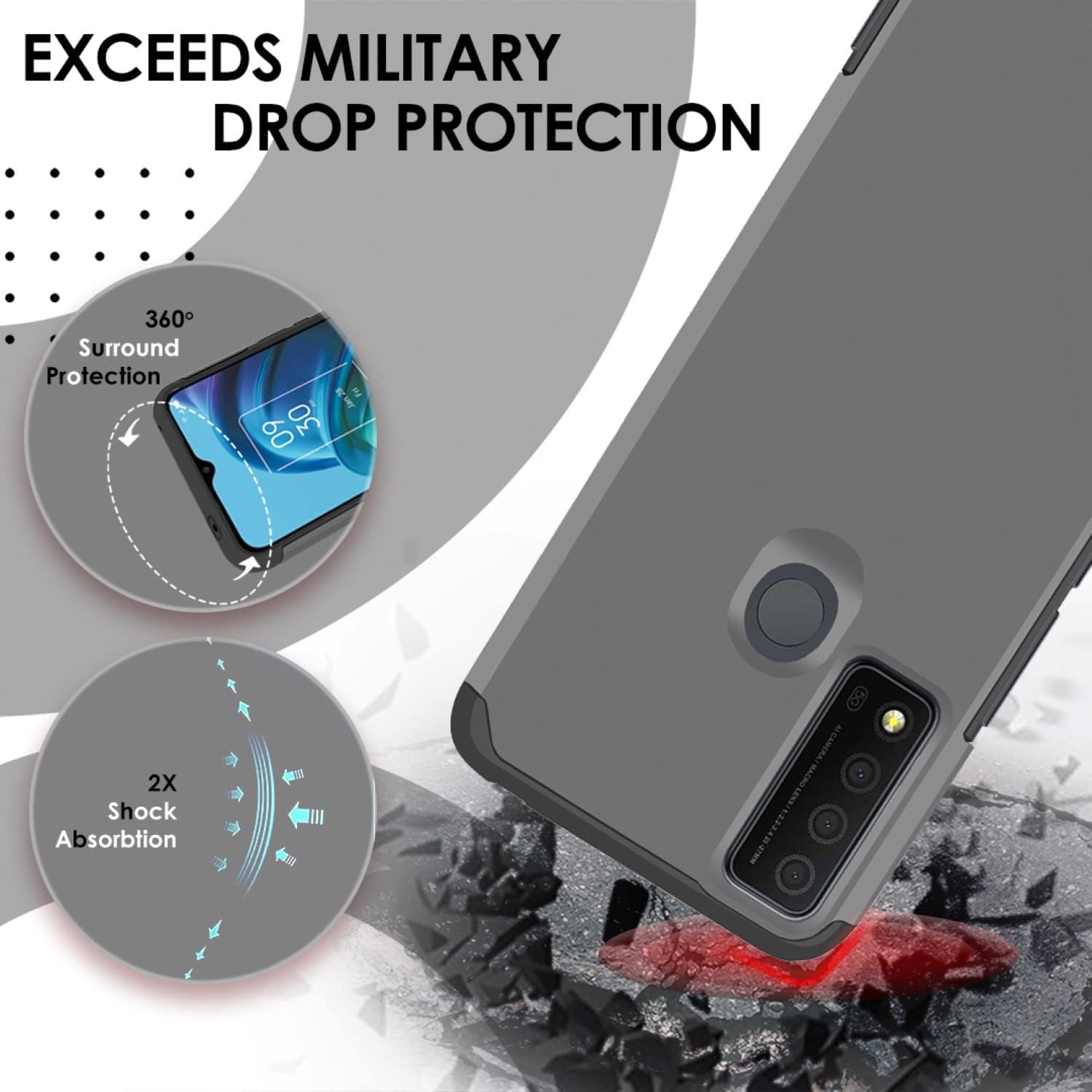 TJS Funda compatible con TCL 30 XE 5G en pulgadas, funda híbrida de doble capa a prueba de golpes, protección contra caídas (gris)