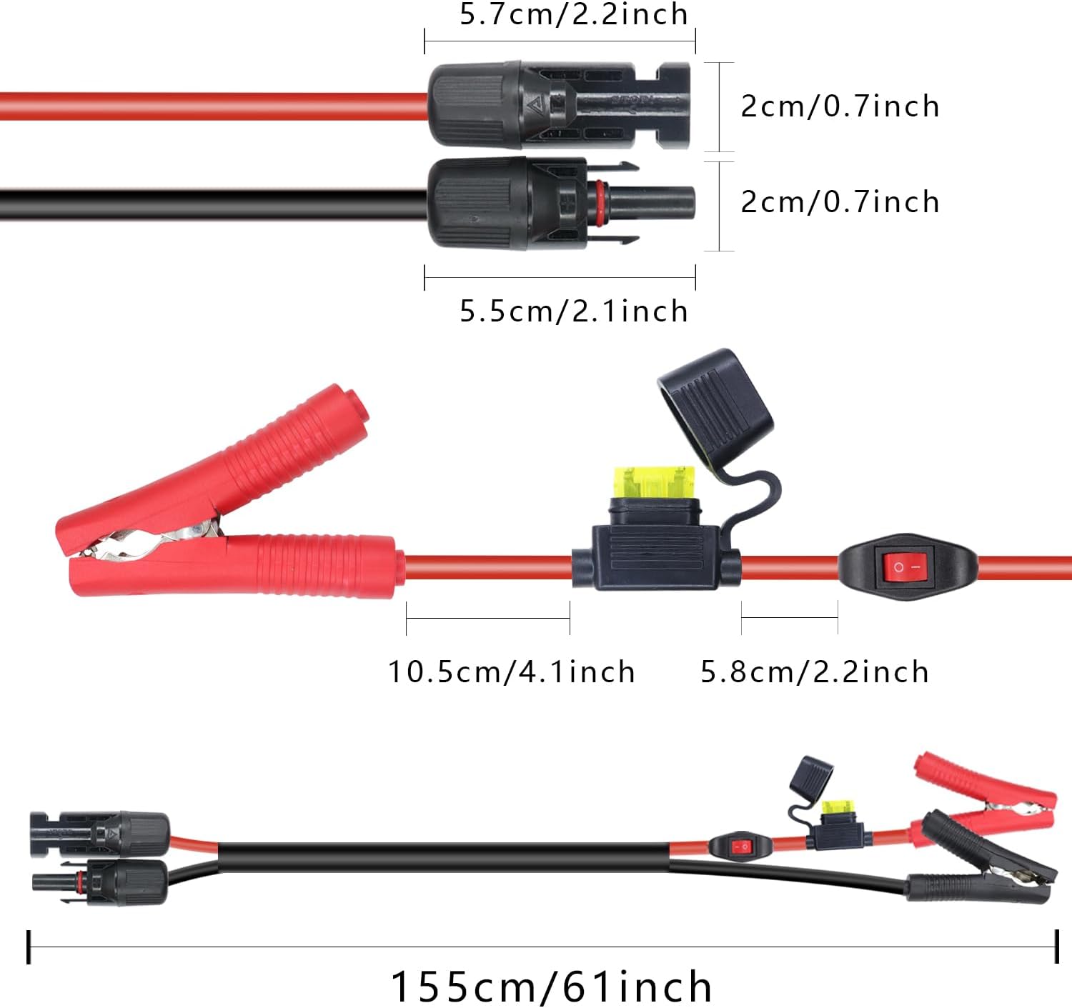 RIIEYOCA Cable de extensión de cocodrilo de cocodrilo de batería de 14 AWG a conector solar, adaptador solar a clips de cocodrilo, cable de carga