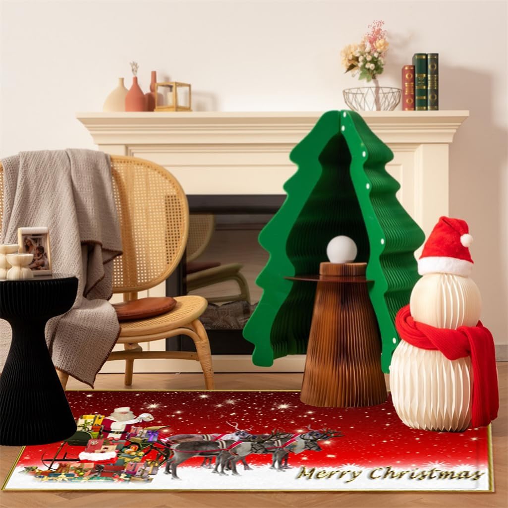Alfombra de Navidad de 23 x 70 pulgadas, antideslizante, lavable, tapete decorativo de Navidad para sala de estar, dormitorio, baño, lavandería,