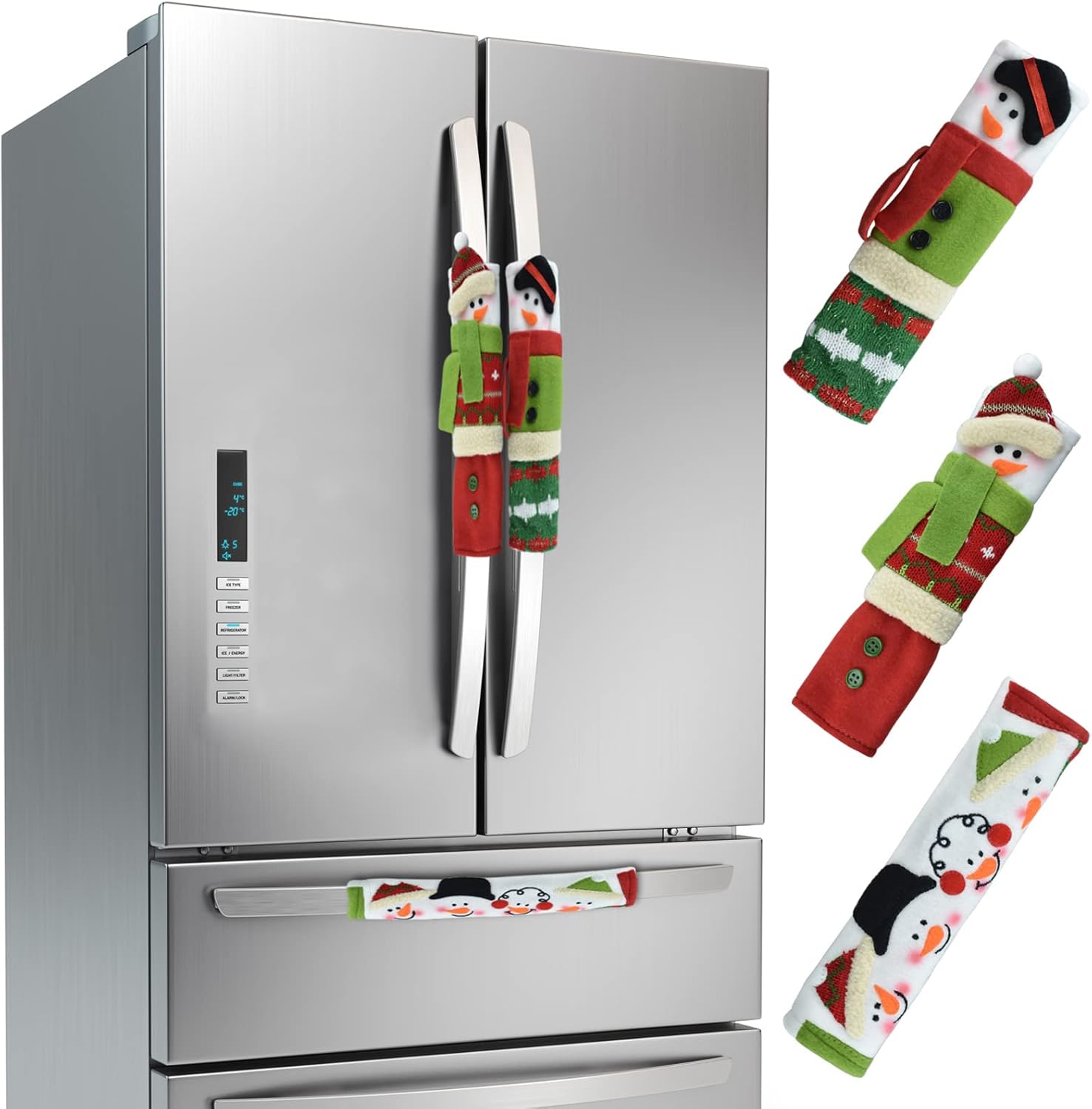 Alcoon – Juego de 3 fundas navideñas para manijas de puerta de refrigerador con muñeco de nieve para refrigerador, microondas, horno, lavavajillas,
