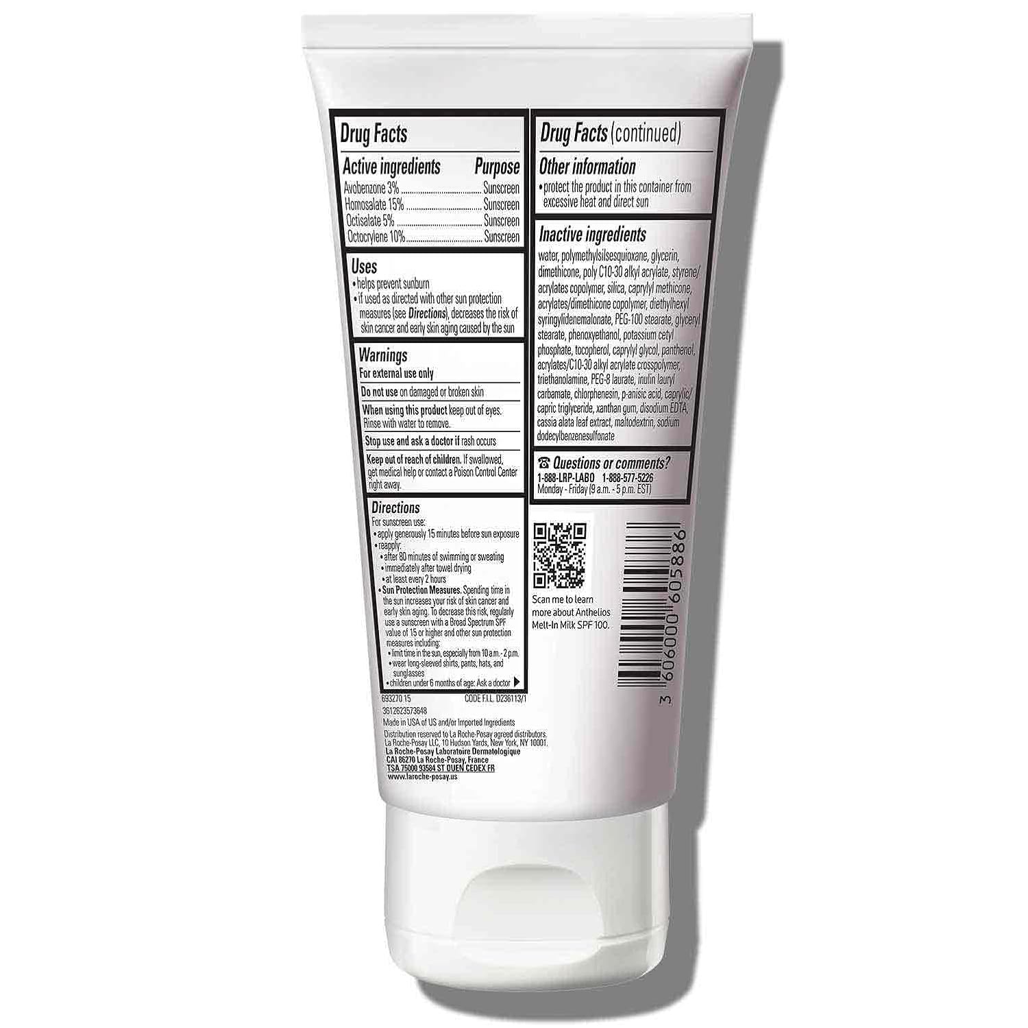 La Roche-Posay Anthelios Melt-In Milk Protector solar SPF 100  Protector solar para cuerpo y cara  SPF de amplio espectro + antioxidantes  Loción de