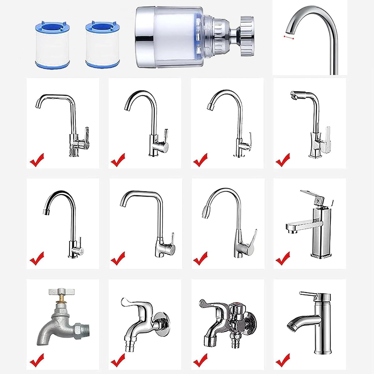 Filtro de grifo de baño giratorio de 360 con 2 elementos de filtro, elimina metales pesados y filtro de grifo de agua para fregadero de agua dura