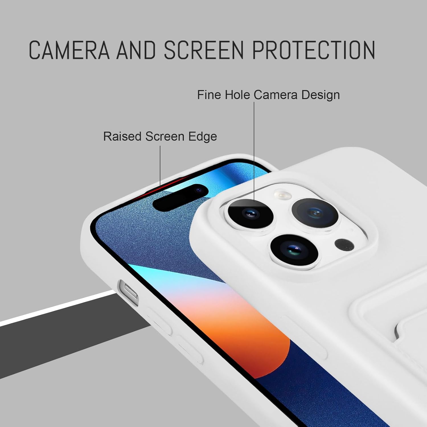 MZELQ Funda de silicona compatible con iPhone 15 Pro Max, funda protectora para cámara con tarjetero + protector de pantalla, funda con ranura para