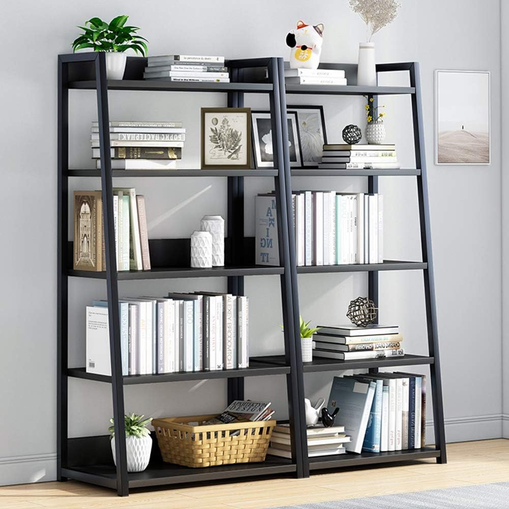 IOTXY Estantería abierta de 5 niveles, soporte de exhibición de acero y madera, estantería de pie de 19.7 in de ancho, color negro