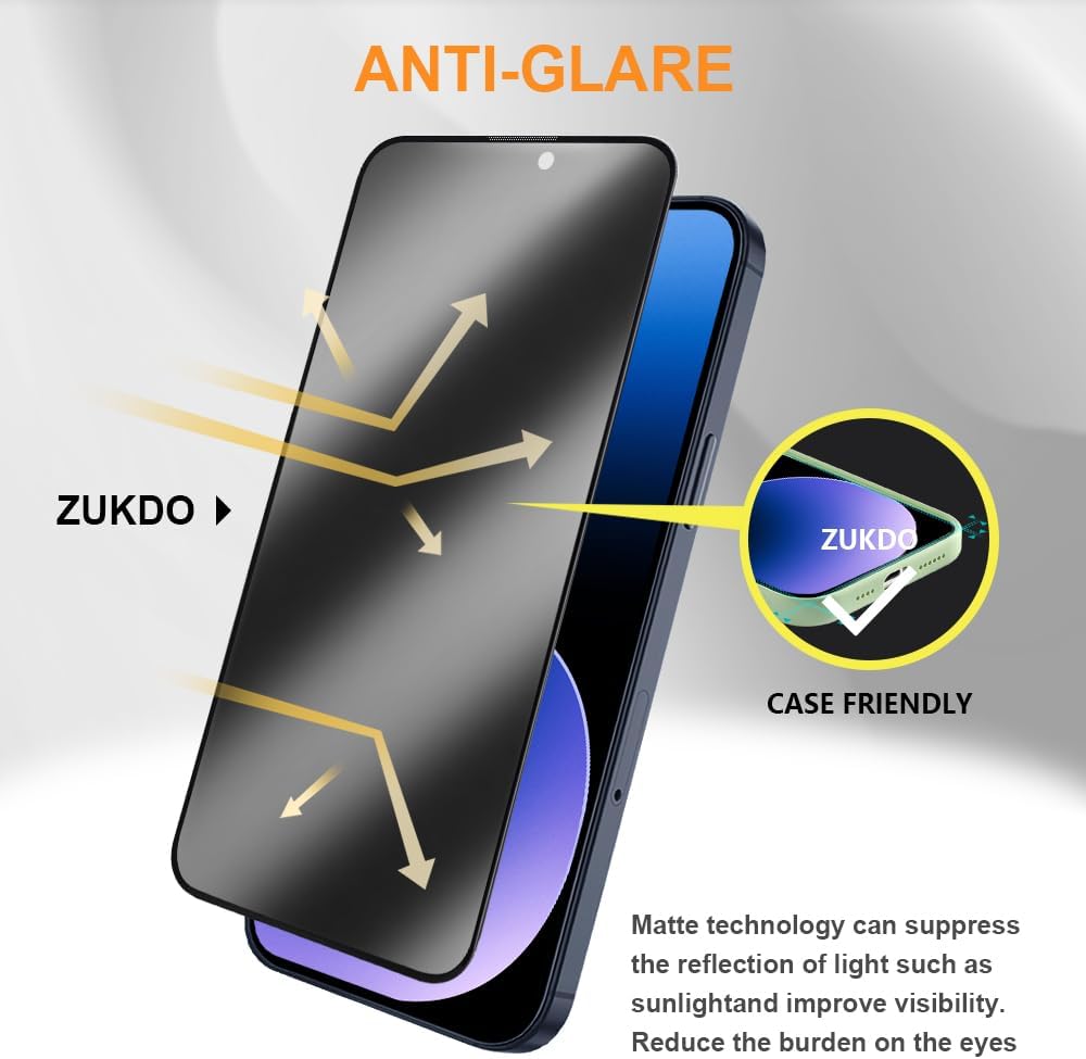 Protector de pantalla de privacidad mate para iPhone 15 Pro Max de 6.7 pulgadas con protector de lente de cámara, cobertura completa, antirreflejos,