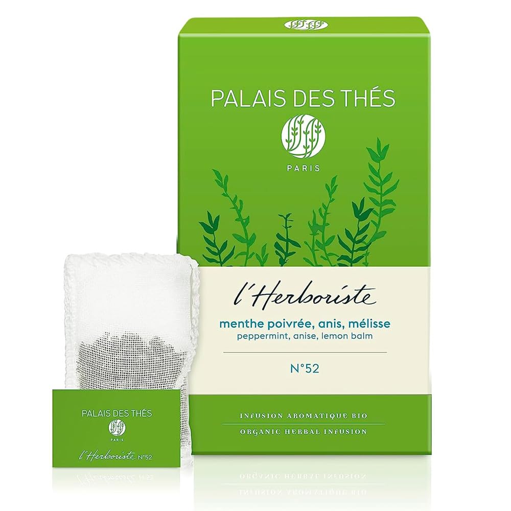 Palais des Thés – L’Herboriste N52 orgánico – Té de hierbas gourmet premium con anís, menta y bálsamo de limón – Caja de 20 bolsas de té de algodón