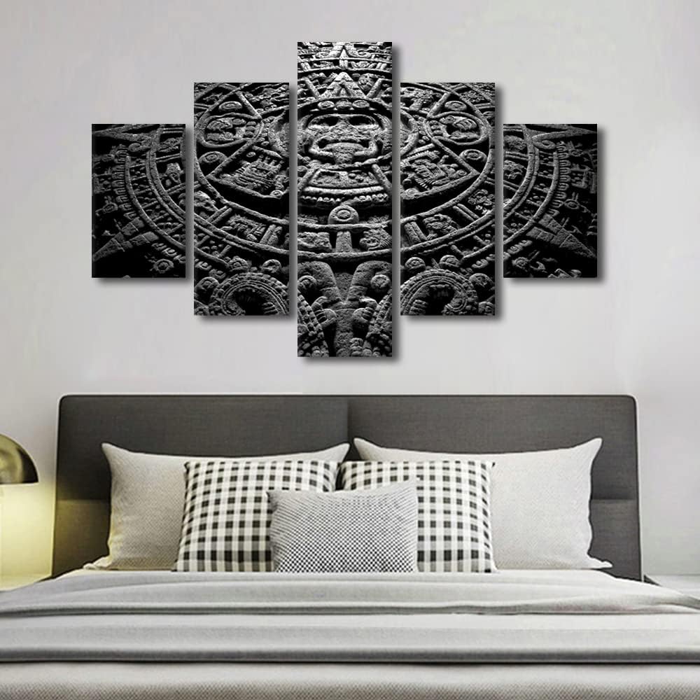 Decoración azteca para pared, esculturas de México, pinturas artísticas religiosas, cuadros de pared para decoración de dormitorio, 5 piezas, arte