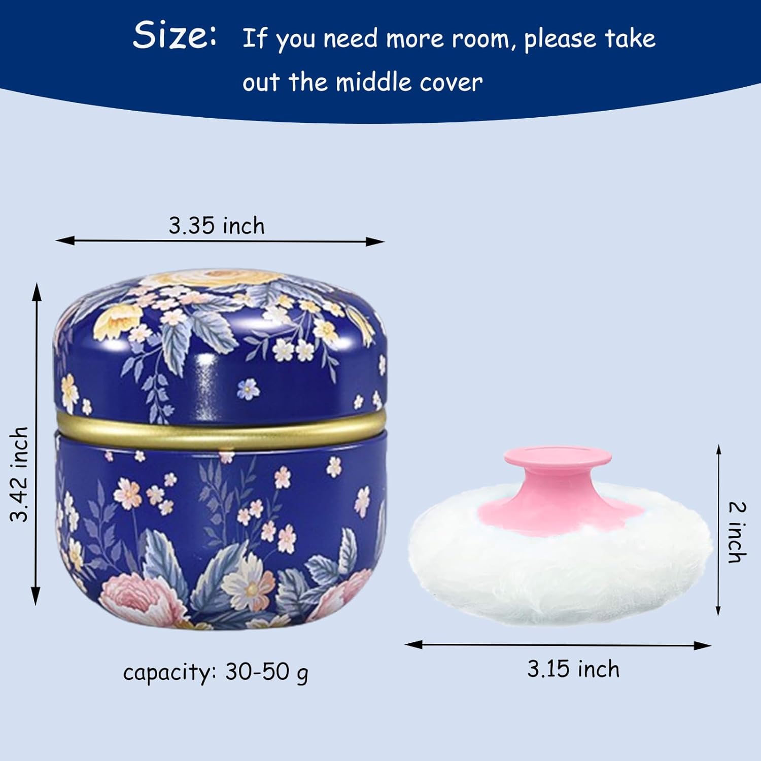 Soplo de polvo corporal y recipiente para polvo de polvo, soplo de polvo para mujeres bebé y estuche para polvo para baño y viajes (azul oscuro)