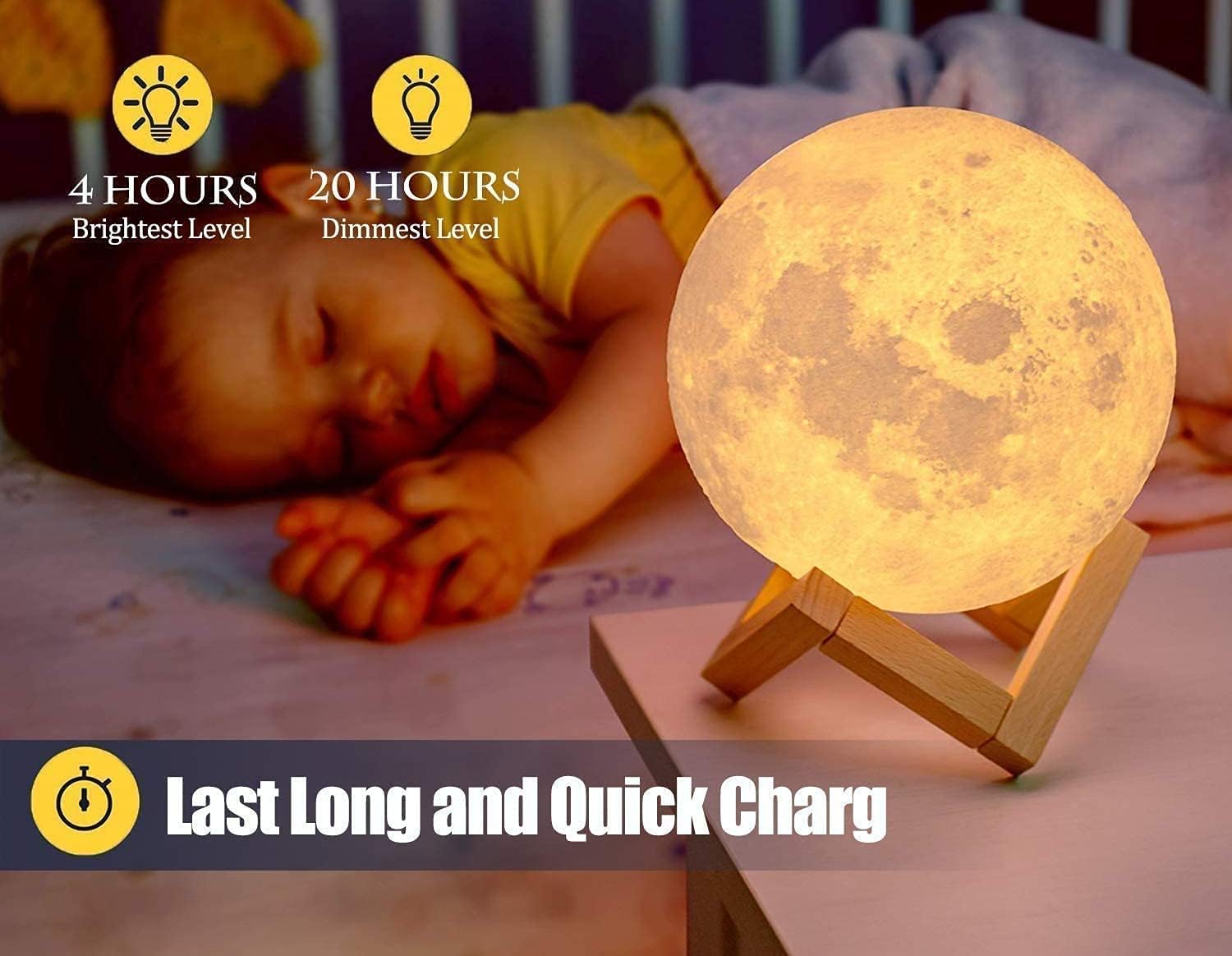 Lámpara de luna de 6.1 pulgadas, 16 colores LED con impresión 3D, luz de luna con soporte, control remoto y táctil y recargable por USB para niños,