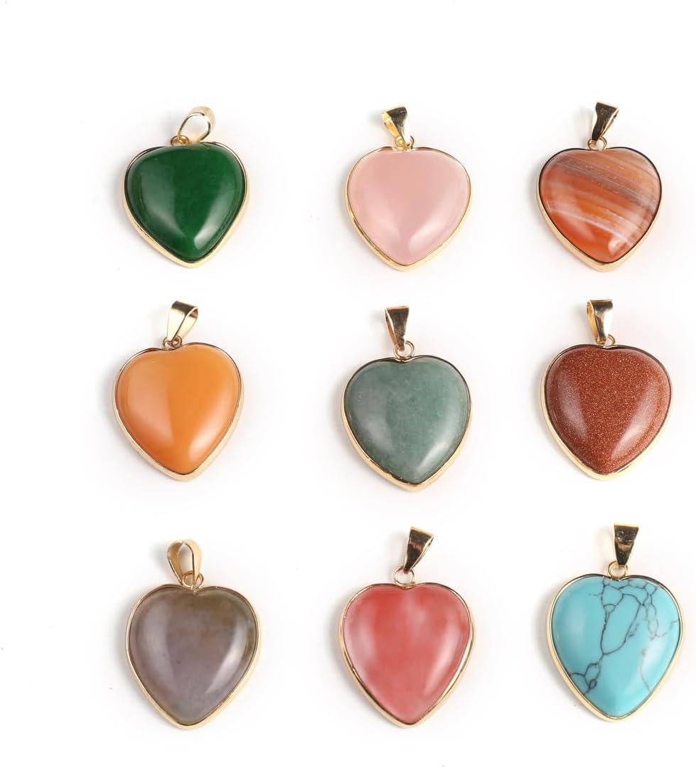 6 colgantes de piedra natural, colgantes de piedra de cristal en forma de corazón, dijes de piedras preciosas curativas de chakras y reiki, a granel