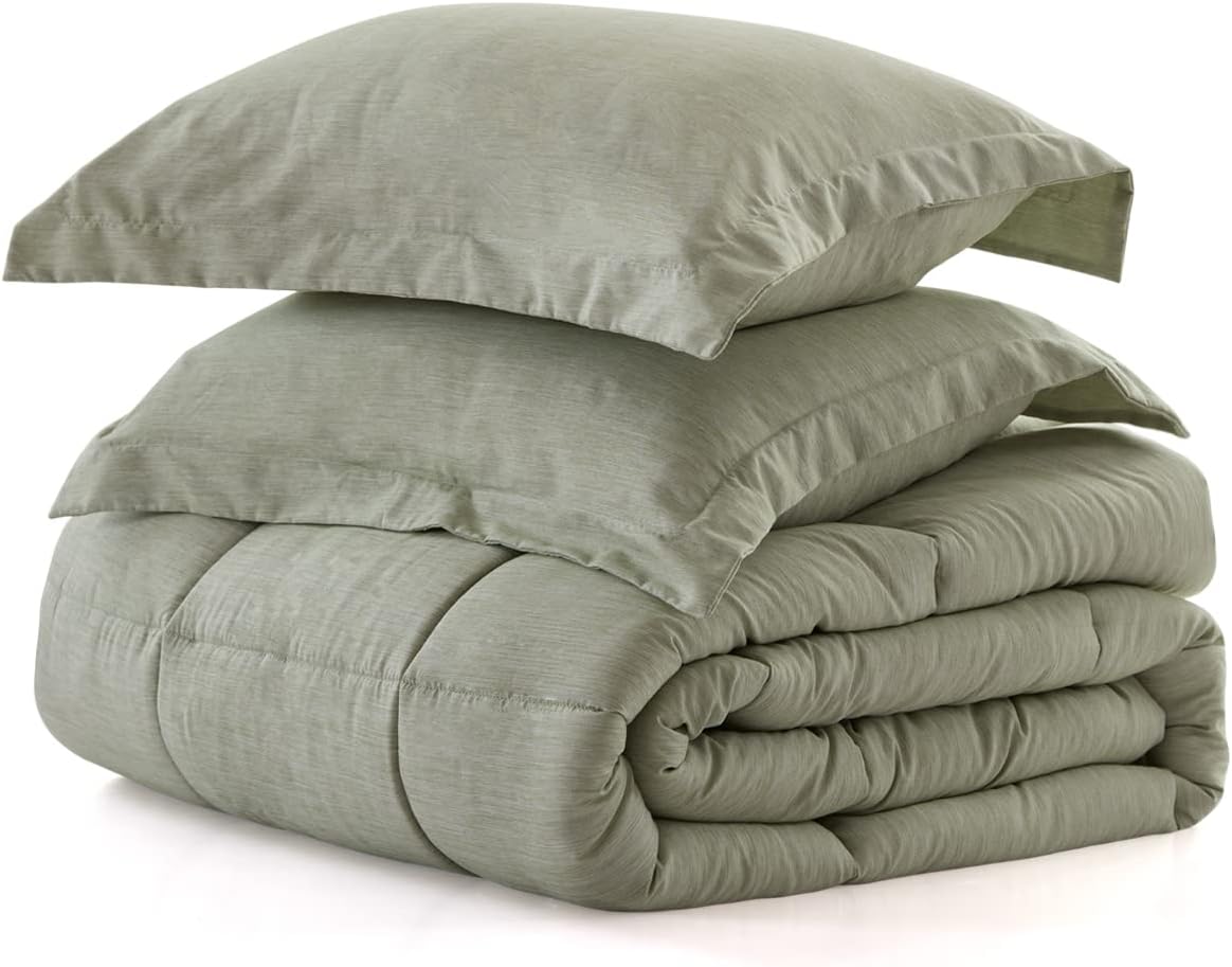 NexHome Juego de edredón Queen de 3 piezas, 100% microfibra lavada suave, ligero, edredón de ropa de cama de teñido catiónico verde con 2 fundas de