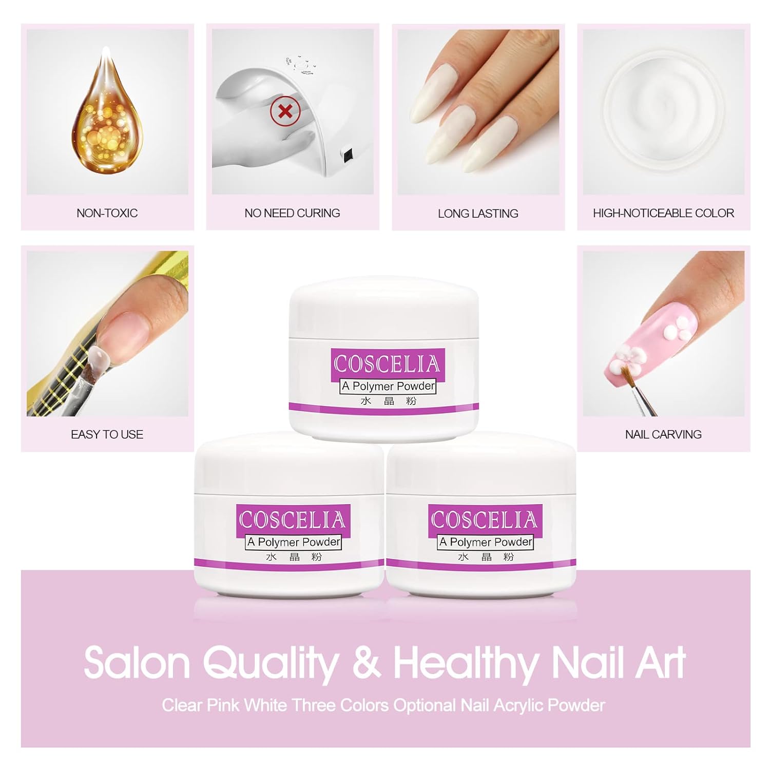 Kit de polvo acrílico con juego de esmalte de uñas de gel que cambia de color, polvos acrílicos y monómero líquido con purpurina, kit de arte de