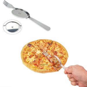 Cuchillo y tenedor para pizza, cortador de pizza de acero inoxidable 430, cuchillo para tartas, tenedor de pastel, cortador de pizza súper afilado y Cuchillo y tenedor para pizza, cortador de pizza de acero inoxidable 430, cuchillo para tartas, tenedor de pastel, cortador de pizza súper afilado y