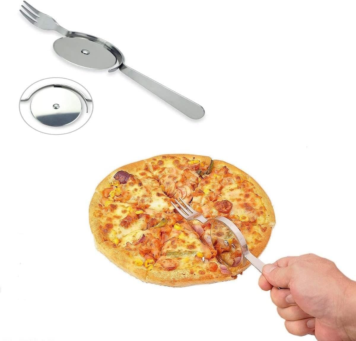 Cuchillo y tenedor para pizza, cortador de pizza de acero inoxidable 430, cuchillo para tartas, tenedor de pastel, cortador de pizza súper afilado y