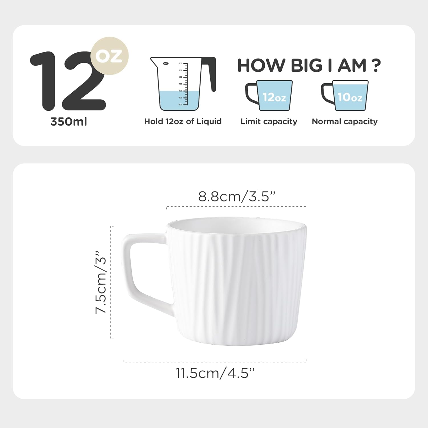 Juego de 6 tazas de café de cerámica, juego de leche y té con estante, taza de 8 onzas para té, latte, capuchino, café moca y yogur (blanco x 2 +