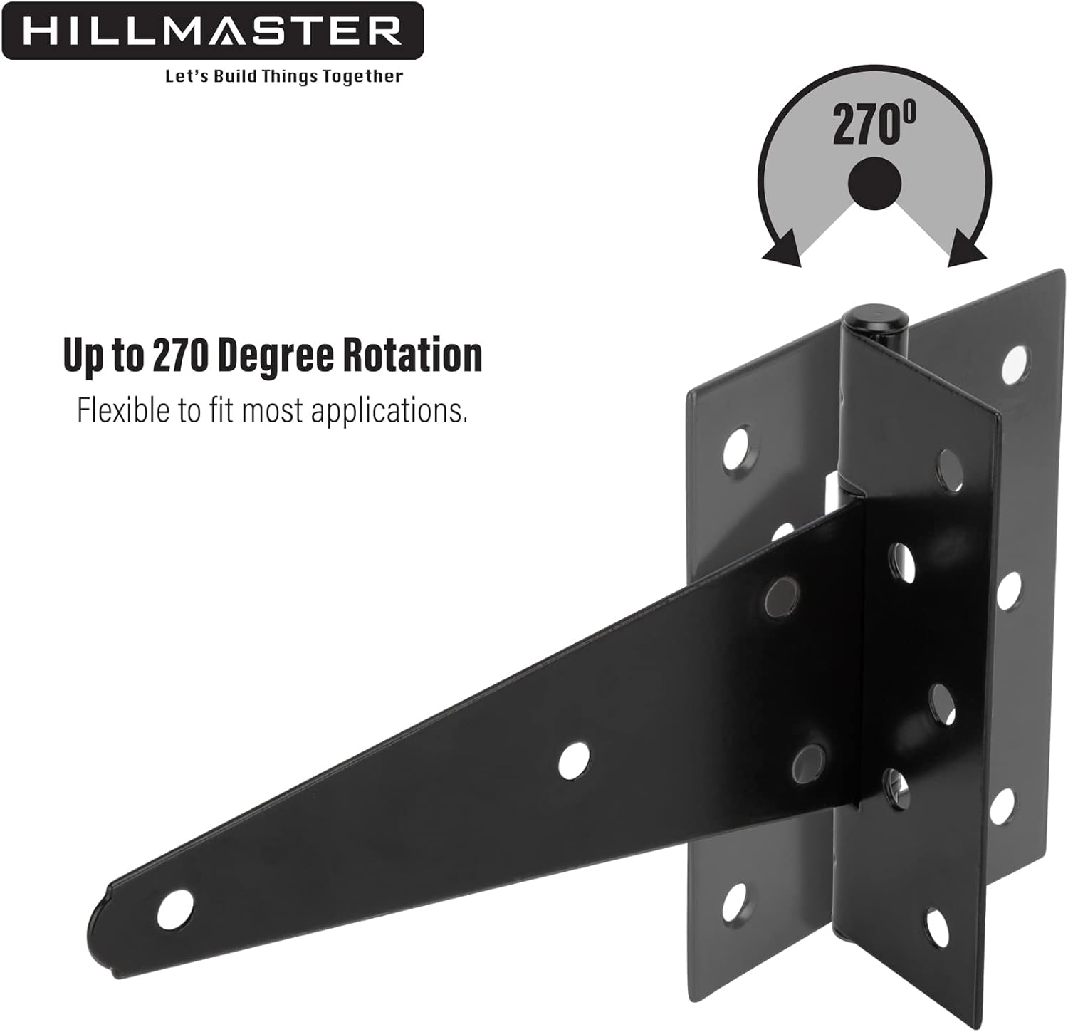 HILLMASTER Correa en T de 8 pulgadas, bisagras de puerta de cobertizo, bisagra negra para cercas de madera, patio, puerta de granero, a prueba de