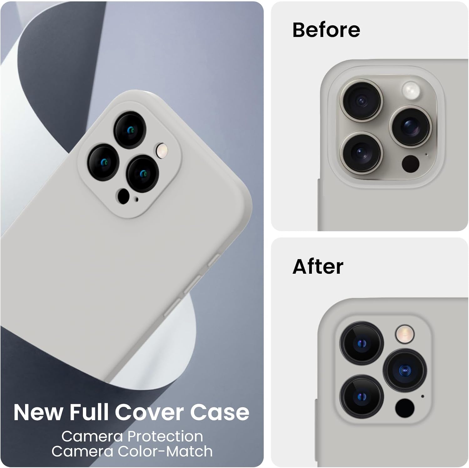 FireNova Funda diseñada para iPhone 15 Pro Max, funda de silicona mejorada protección de cámara para iPhone 15 ProMax con 2 protectores de pantalla,