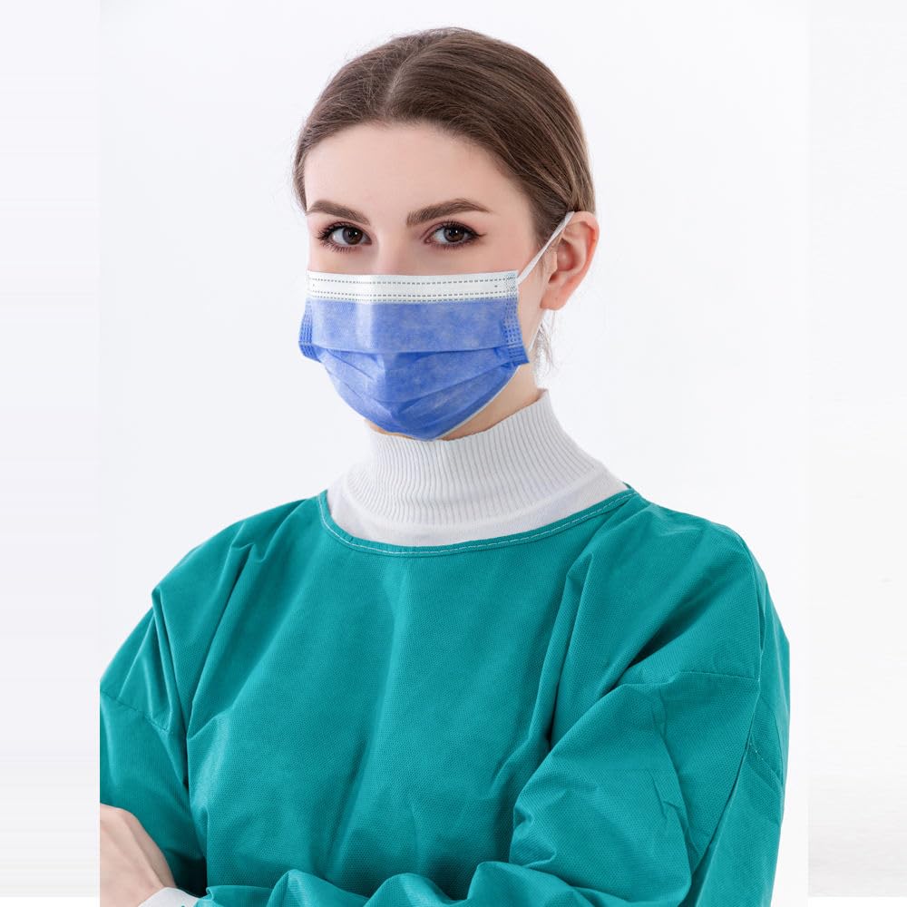 100 máscaras faciales desechables color azul oscuro para adultos, tela de 3 capas (2 capas no tejidas, 1 capa fundida soplada) con clip para la