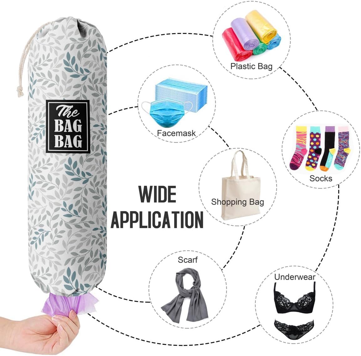 Bolsa para bolsa de comestibles, organizador de bolsas de comestibles de hojas para bolsas de compras, bolsas de plástico de montaje en pared,