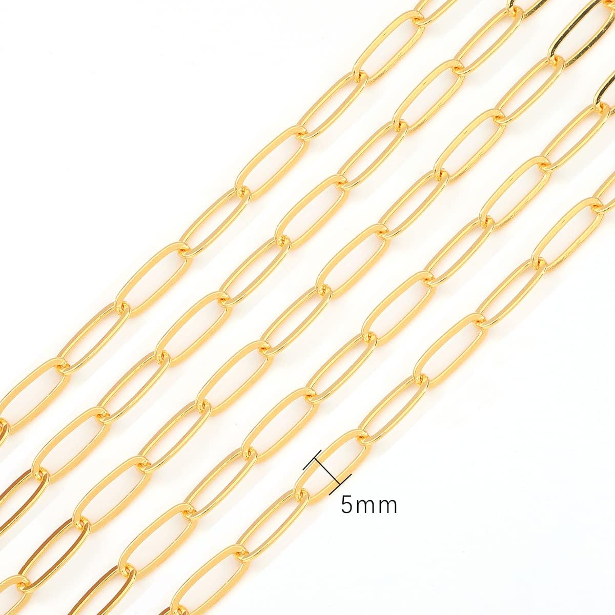BEADIA Cadenas O ovaladas chapadas en oro de 18 quilates 0.197 in 3.3 ft para hallazgos de fabricación de joyas