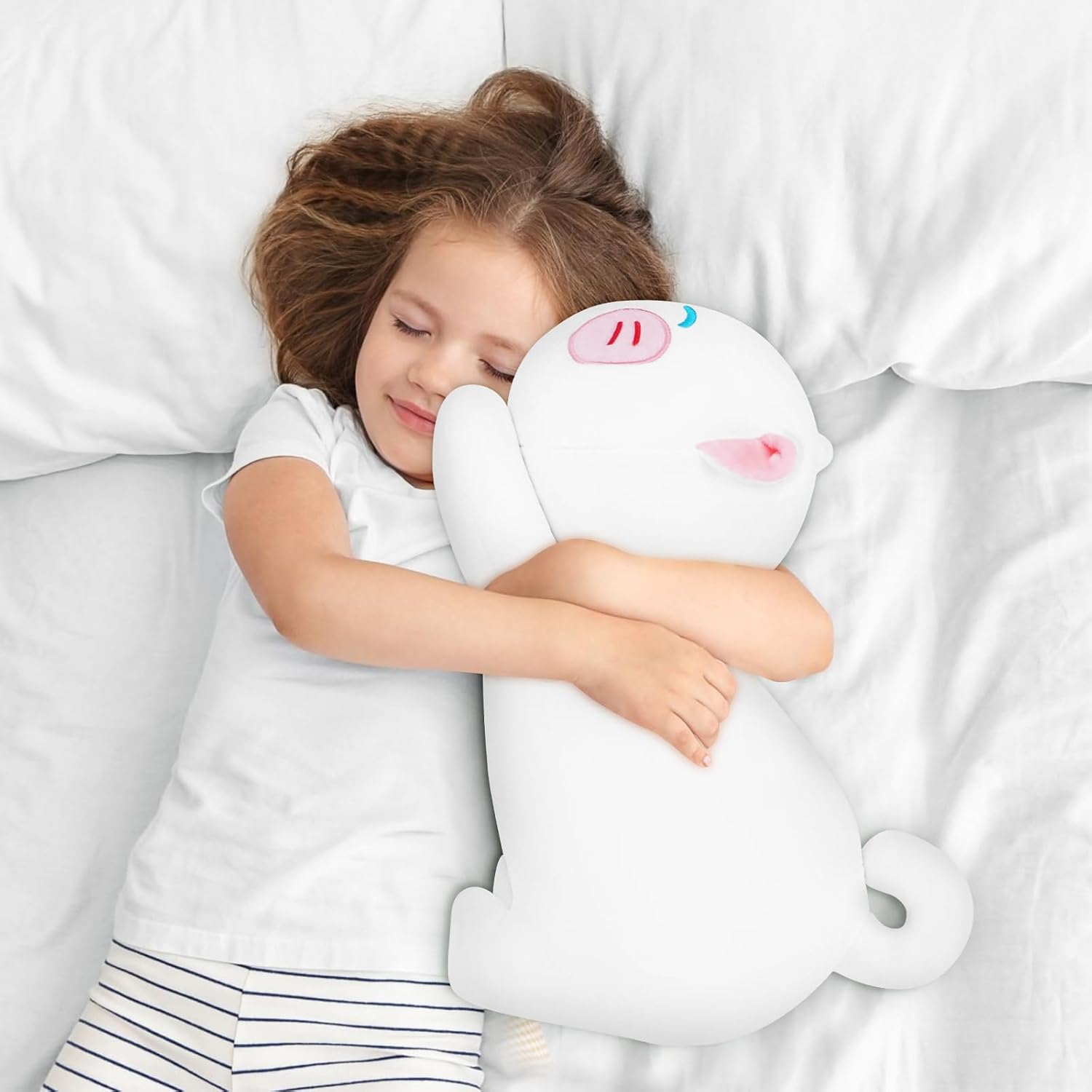 Almohada de felpa de gato, juguete de peluche de gato blanco, almohada suave de felpa kawaii para abrazar, lindo peluche de gato para niños y
