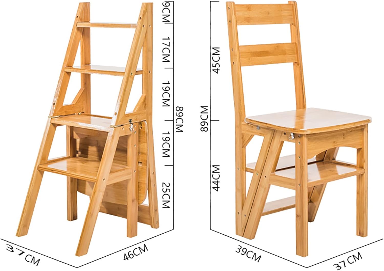 Silla plegable de madera maciza, escalera de biblioteca portátil de 4 escalones, silla plegable convertible para adultos, oficina, hogar, cocina al