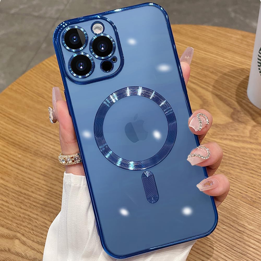 Funda magnética para iPhone 15 Pro transparente compatible con MagSafe protector de lente de cámara integrado, suave, delgada, a prueba de golpes,