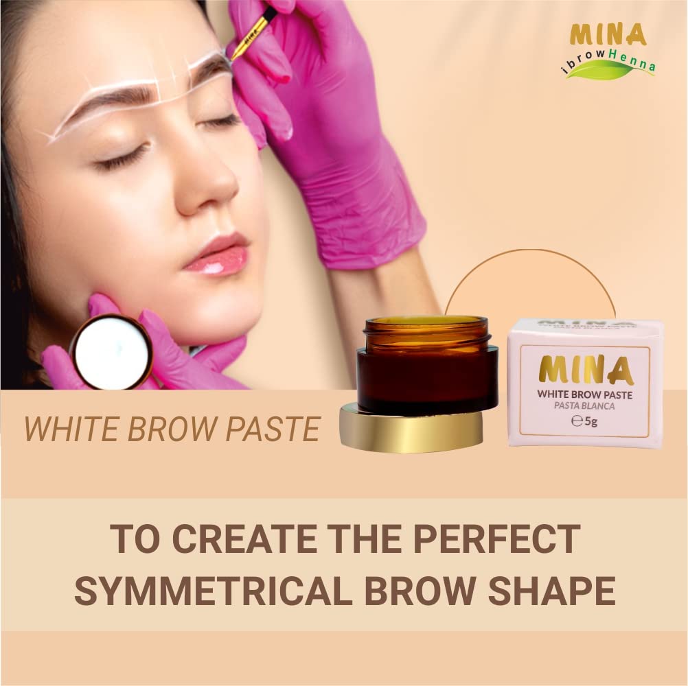 Mina – Pasta blanca para cejas de 0.18 oz, dibuja o dibuja la forma correcta de la ceja, ayuda a perfeccionar el tinte de tus cejas, pasta blanca