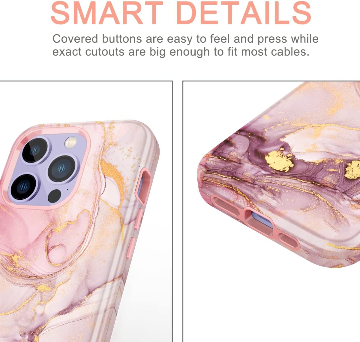 Funda para iPhone 14 Pro Max, patrones de mármol 3 en 1, policarbonato duro, TPU suave, parachoques de grado militar, cuerpo completo, a prueba de