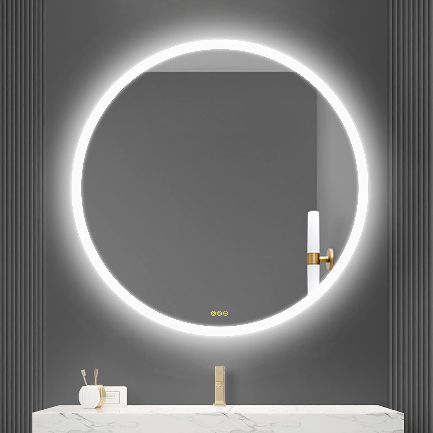 CITYMODA LED Bathroom Mirror with Lights 32 inch Round Led Mirror Anti-Fog, Stepless Dimmable, 3 Color Temperature, Memory Bathroom Vanity Mirror