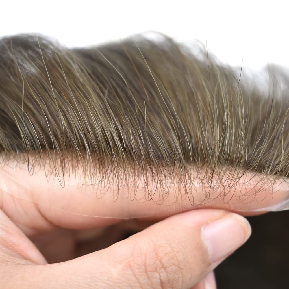 Mens Toupee Pieza de cabello humano para hombres ultra fina piel tupé para hombres V-Looped sistema de reemplazo de cabello para hombres Protesis
