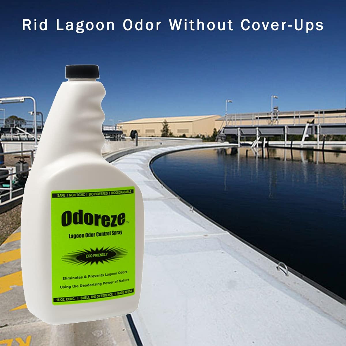 Aditivo y spray natural para el control de olores de laguna probiótica 16 oz. Concentrado hace 64 galones y trata 2,000 yardas cuadradas