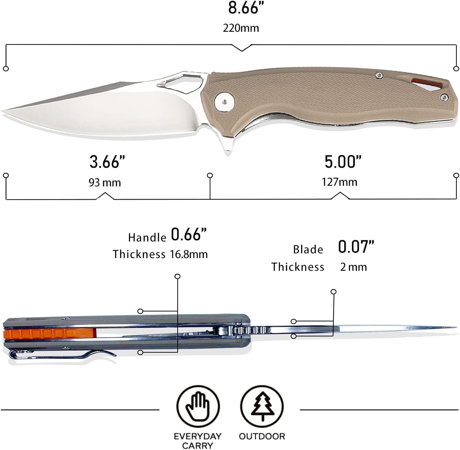 Cuchillo de bolsillo plegable para exteriores con clip, cuchillos tácticos asistidos por resorte para senderismo, caza y campamento, cuchillo de