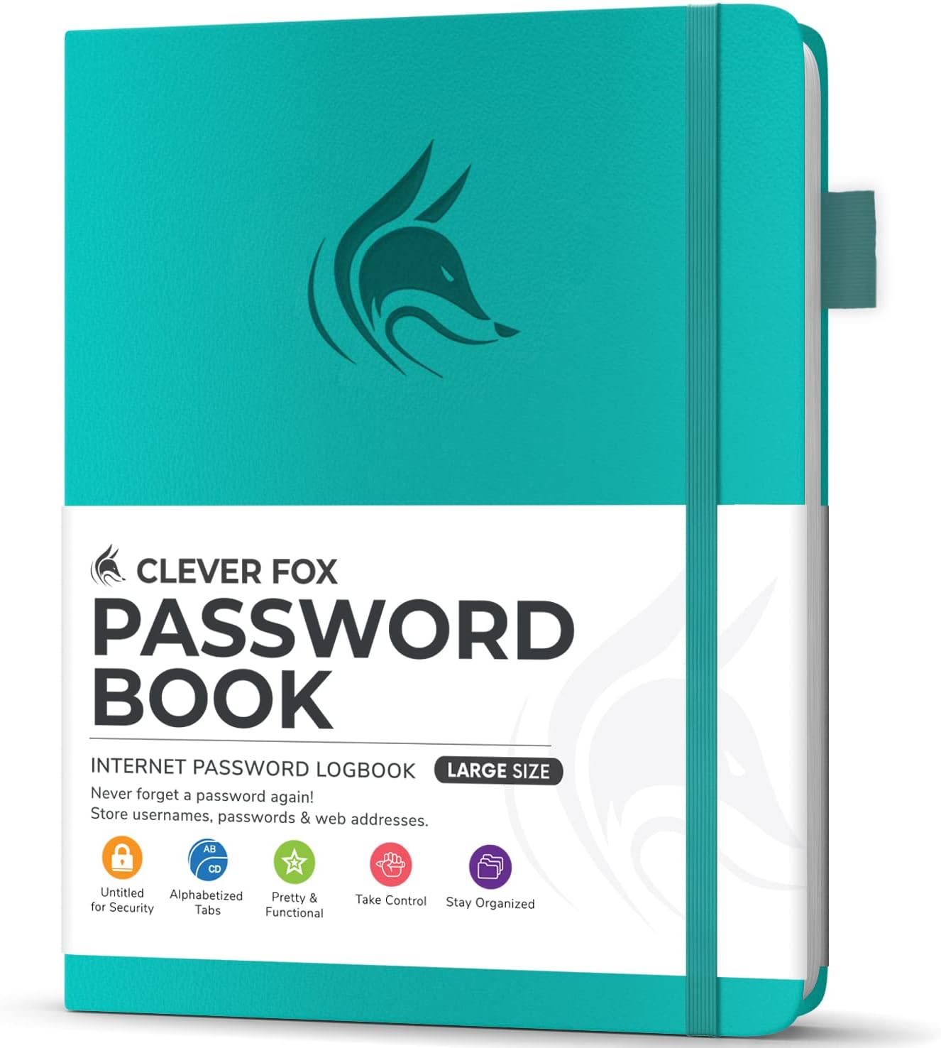 CLEVER FOX – Libro de contraseñas con pestañas. Organizador de direcciones y contraseñas de Internet con pestañas alfabéticas. Cuaderno grande de