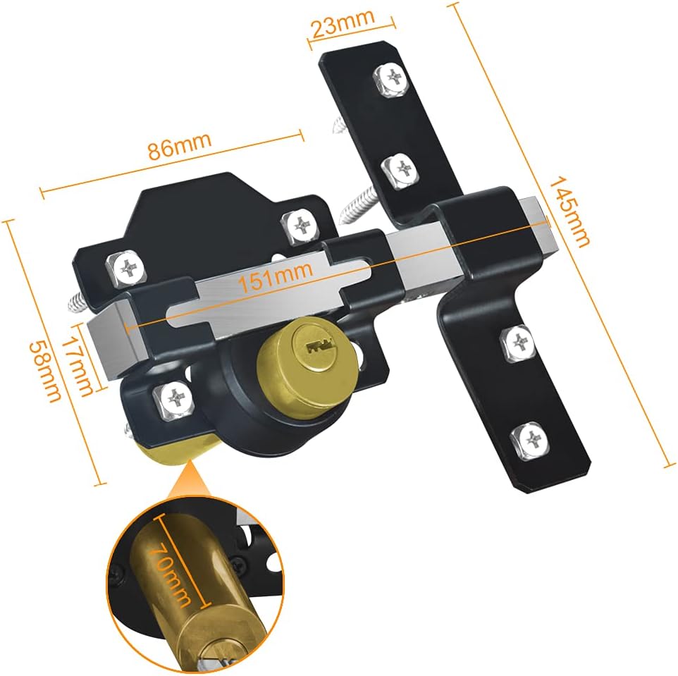 Cerradura de puerta de granero, 2.756in, cerradura de puerta de valla, pestillo de puerta de doble cara, cerradura de puerta para puerta Wodden,