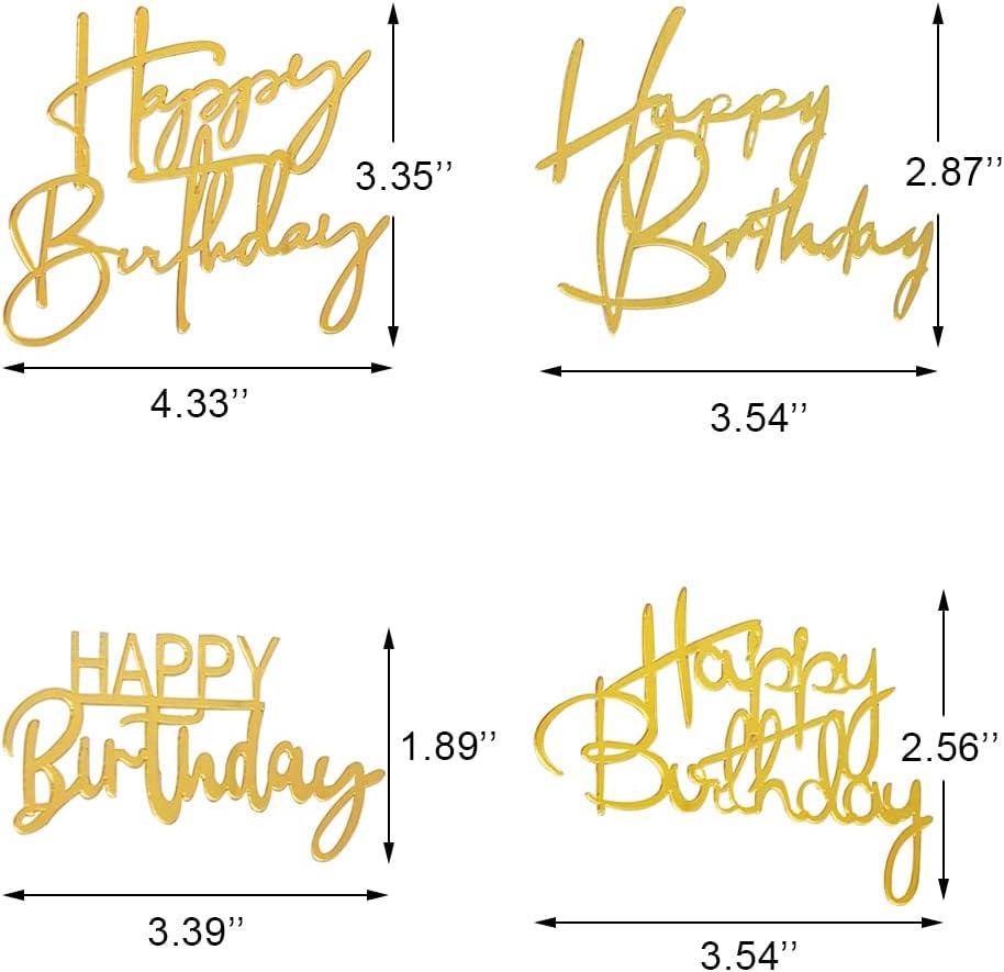 JYNice – 4 decoraciones para tartas de fiesta de cumpleaños, acrílico dorado, para decoración de pasteles de cumpleaños de bebé (JYNice)