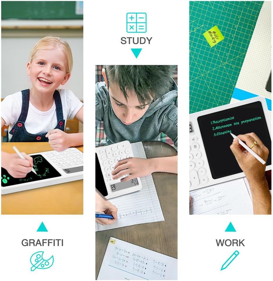 Zuukoo Bloc de notas con tableta de escritura LCD de 8 pulgadas, calculadora de escritorio con bolígrafo de escritura, calculadora pequeña con