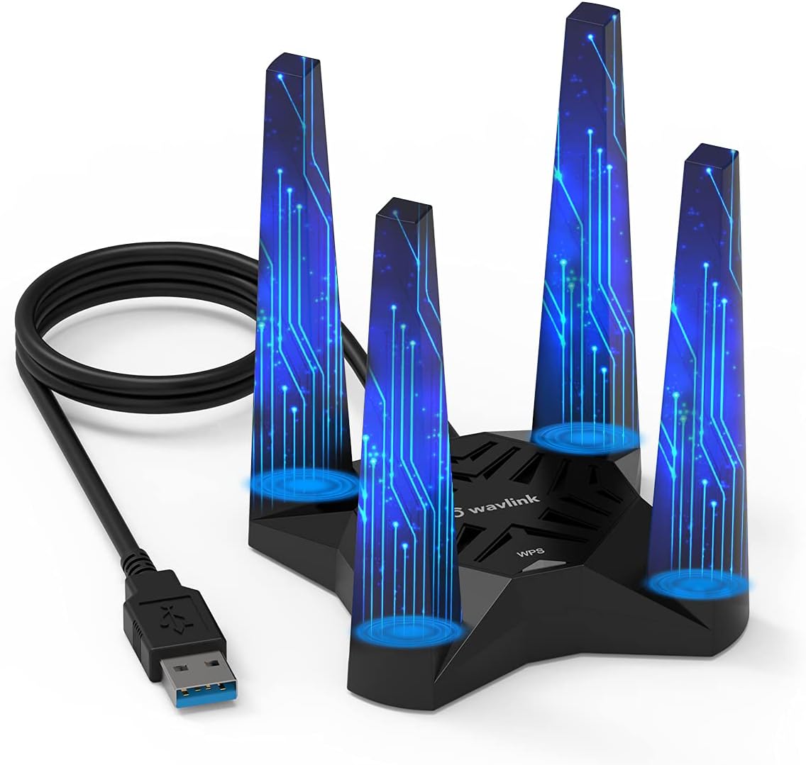 WAVLINK Adaptador WiFi USB 3.0, adaptador de red inalámbrico AC1900 para PC de escritorio, doble banda 5G1300Mbps+2.4G600Mbps con antenas de alta