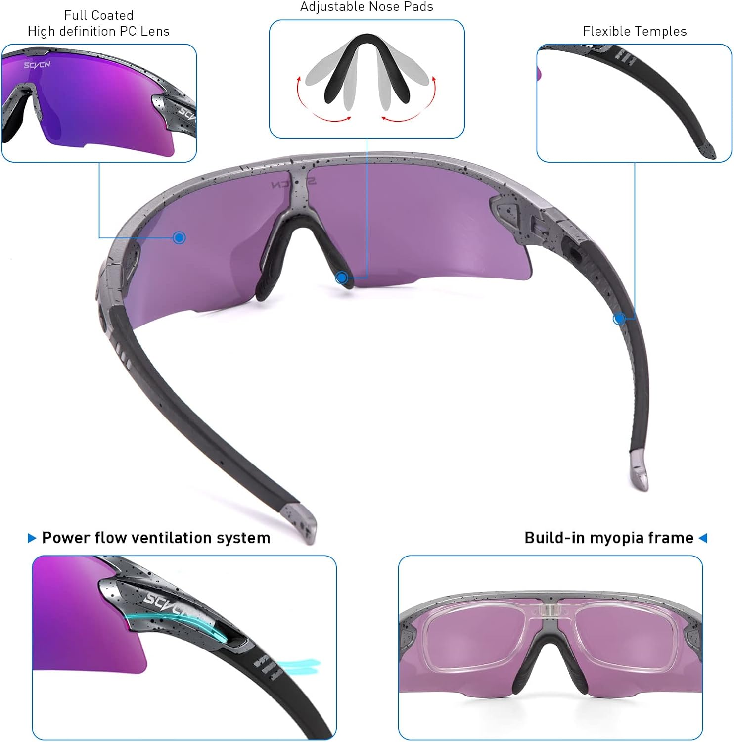 SCVCN Polarized Cycling Glasses Sports Sunglasses for Men Women UV400 bicycle MTB Mountain Bike Glass with 3 Lenses