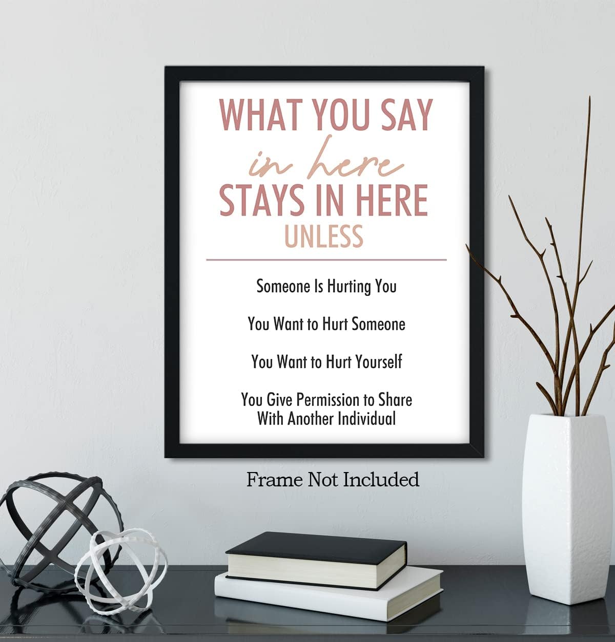 Govivo What You Say In Here Stays In Here – Decoración de pared para oficina de terapia – Decoración de pared de atención plena – Oficina de