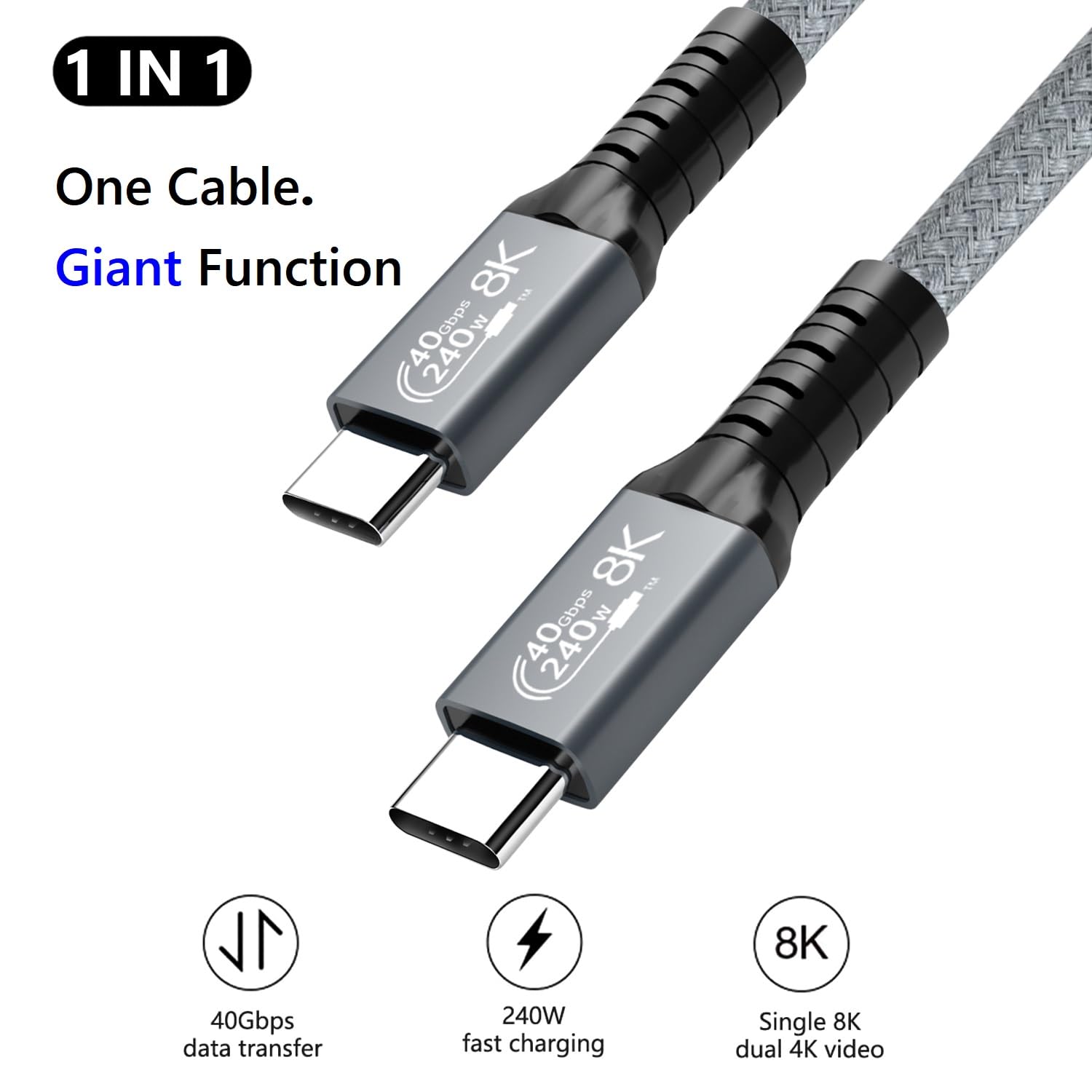 Cable USB 4 de 40 Gbps, cable USB C a USB C con pantalla HD de video 8K y carga de 240 W, compatible con Thunderbolt 34 Surface Pro, Samsung, HP,