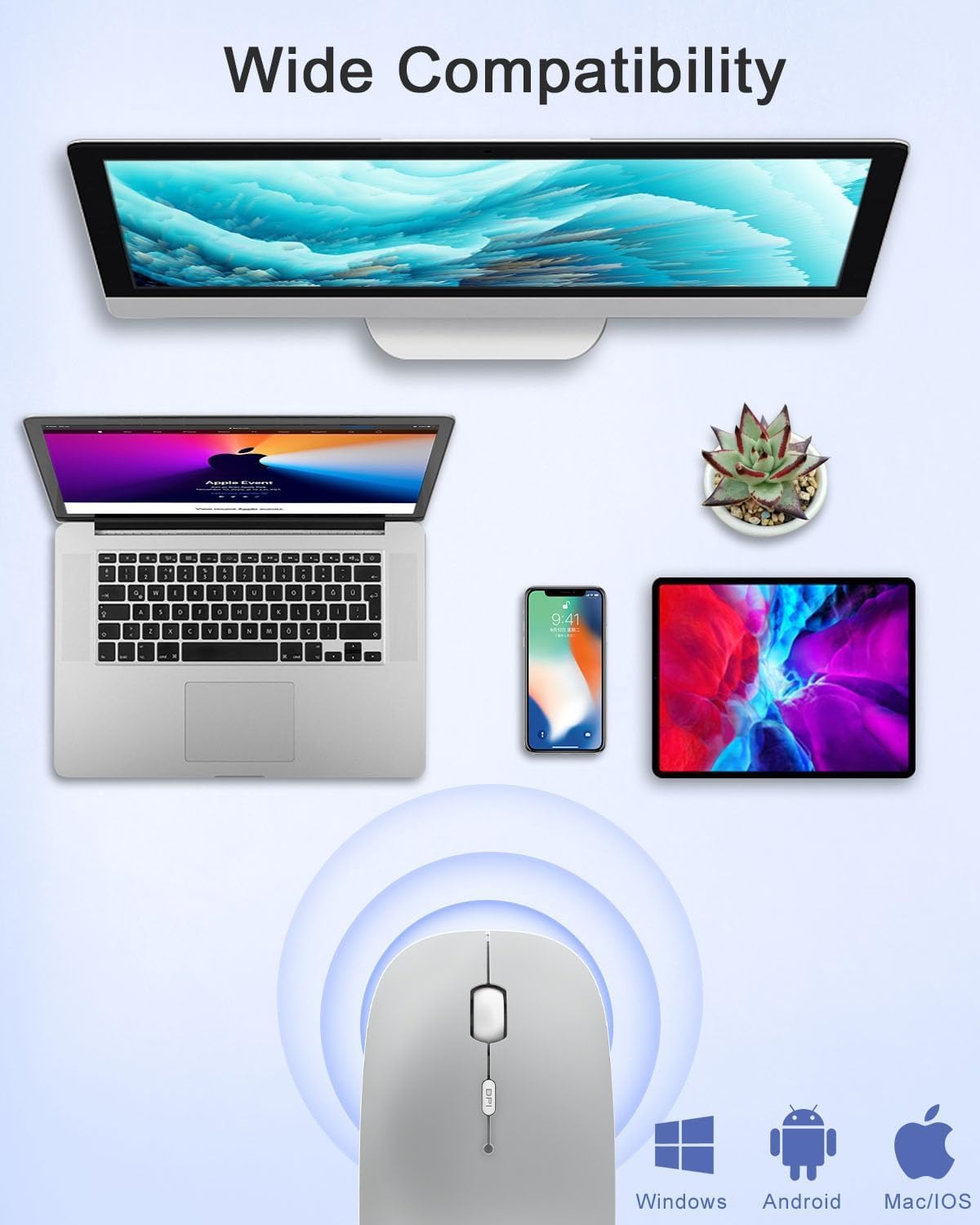 Ratón Bluetooth para laptopiPadiPhoneMac iOS 1312 y superiorPC Android mouse inalámbrico delgado USB recargable silencioso ratones compatibles con - Imagen 7