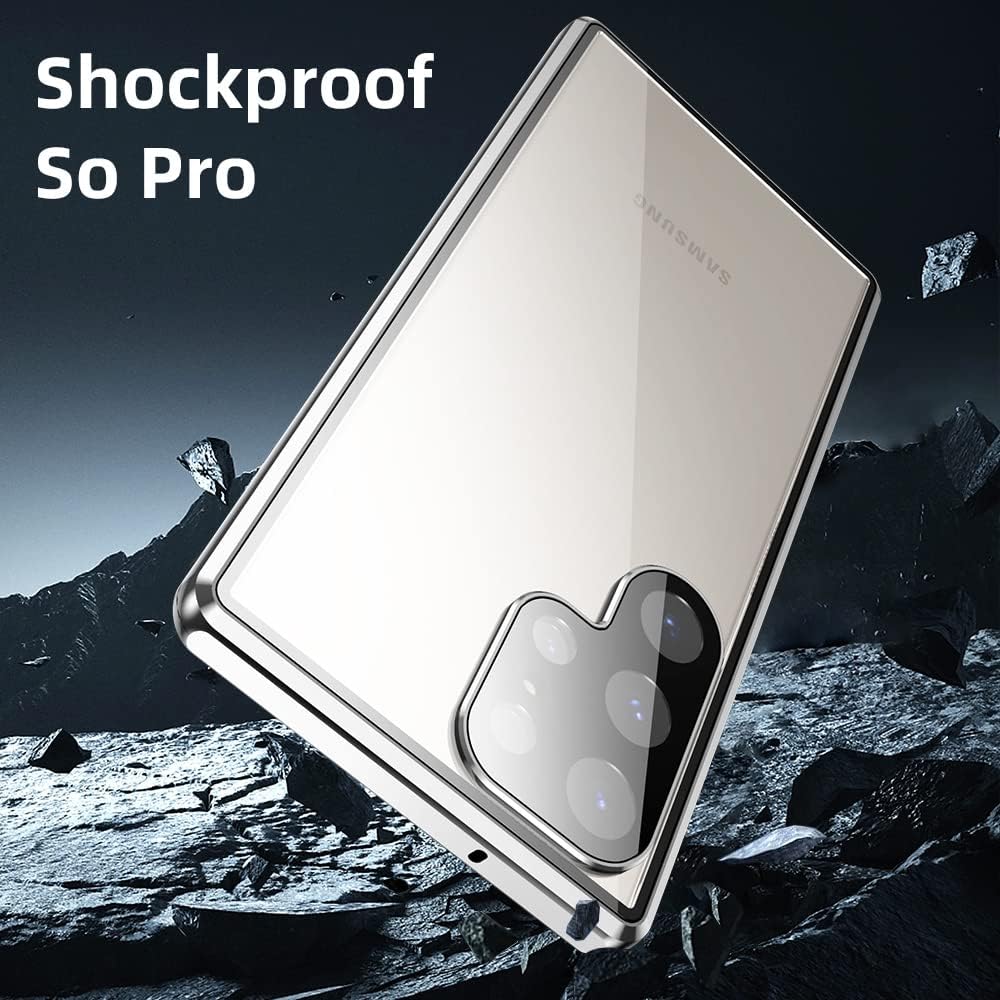 Funda para Samsung Galaxy S23 Ultra, protección de cuerpo completo de 360 grados con bloqueo de seguridad, absorción magnética, parachoques de metal