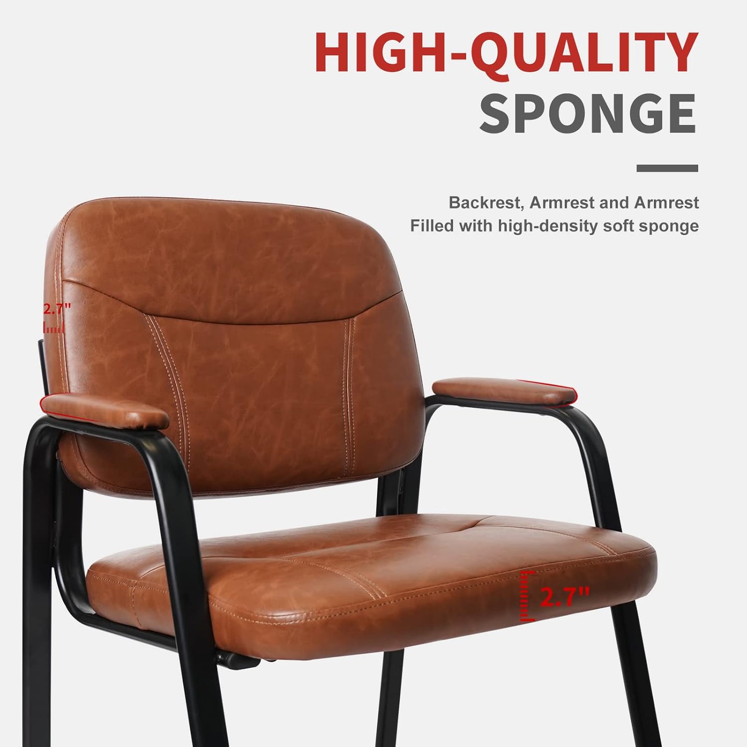 CLATINA Silla de invitados para sala de espera, de cuero regenerado, con reposabrazos, estilo moderno, con base de trineo y marco de metal sólido