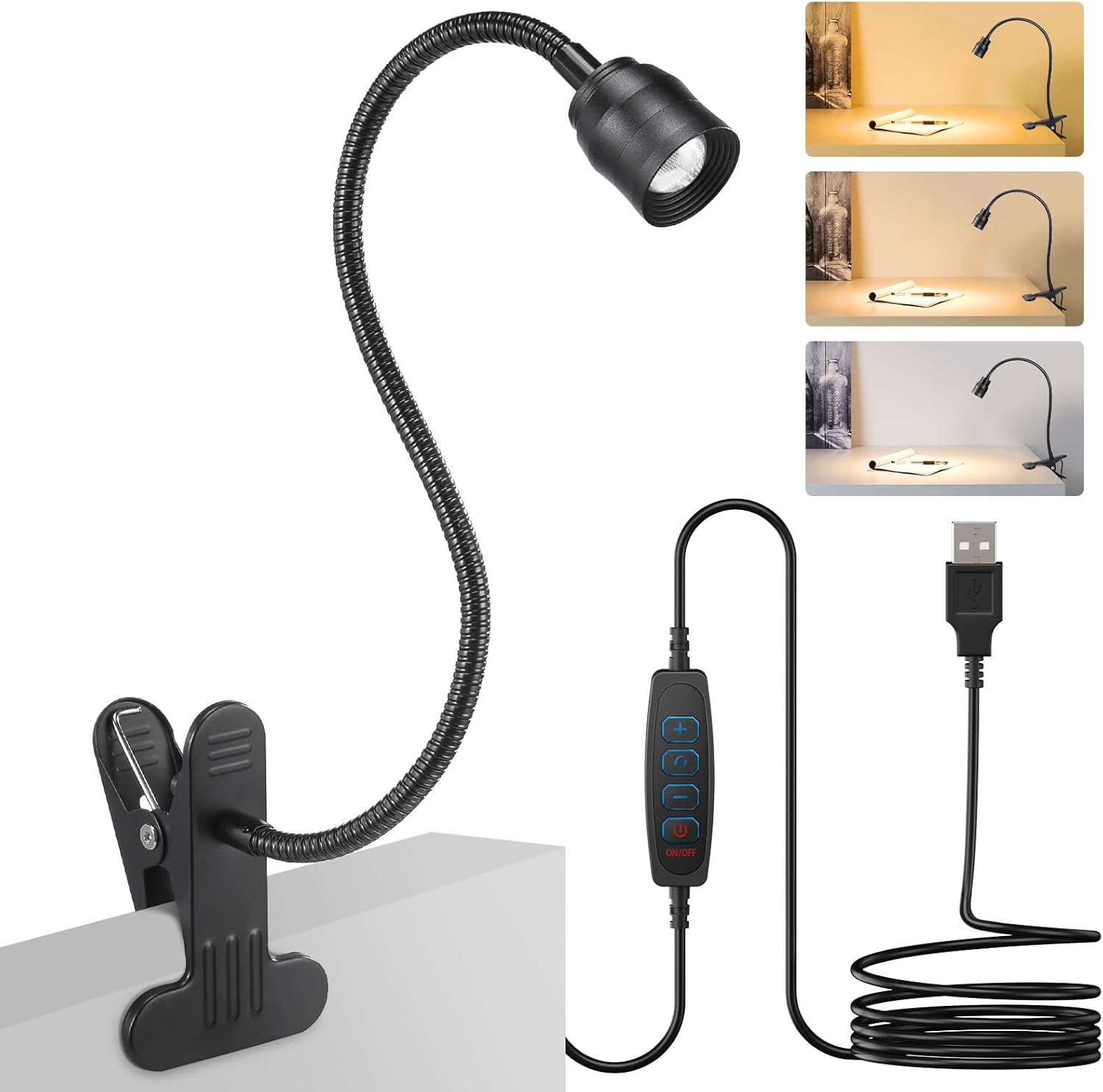 Luces de lectura LED con zoom para cabecera de cama, lámpara de proyector con clip para escritorio, cama de dormitorio, luz de libro con abrazadera