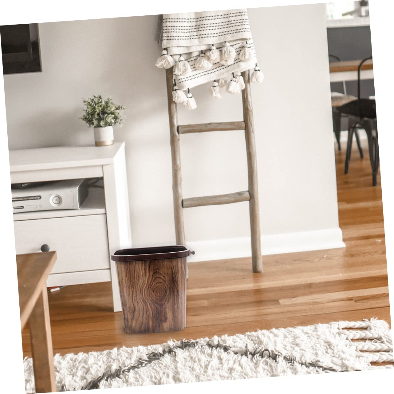 Contenedor de basura de grano de madera de imitación, contenedor de basura de plástico con tapa, almacenamiento de residuos de baño, material de