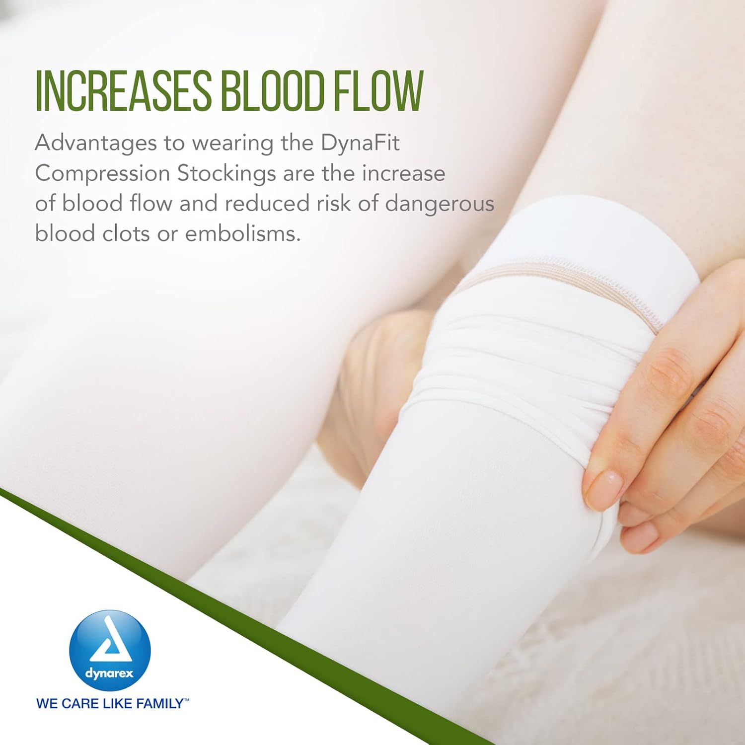 Dynarex DynaFit Compression Stockings Thigh High, 8-20 mmHg, Help Prevent Blood Clots, Relieve Pain & Varicose Veins, White, 1 Pair of Stockings