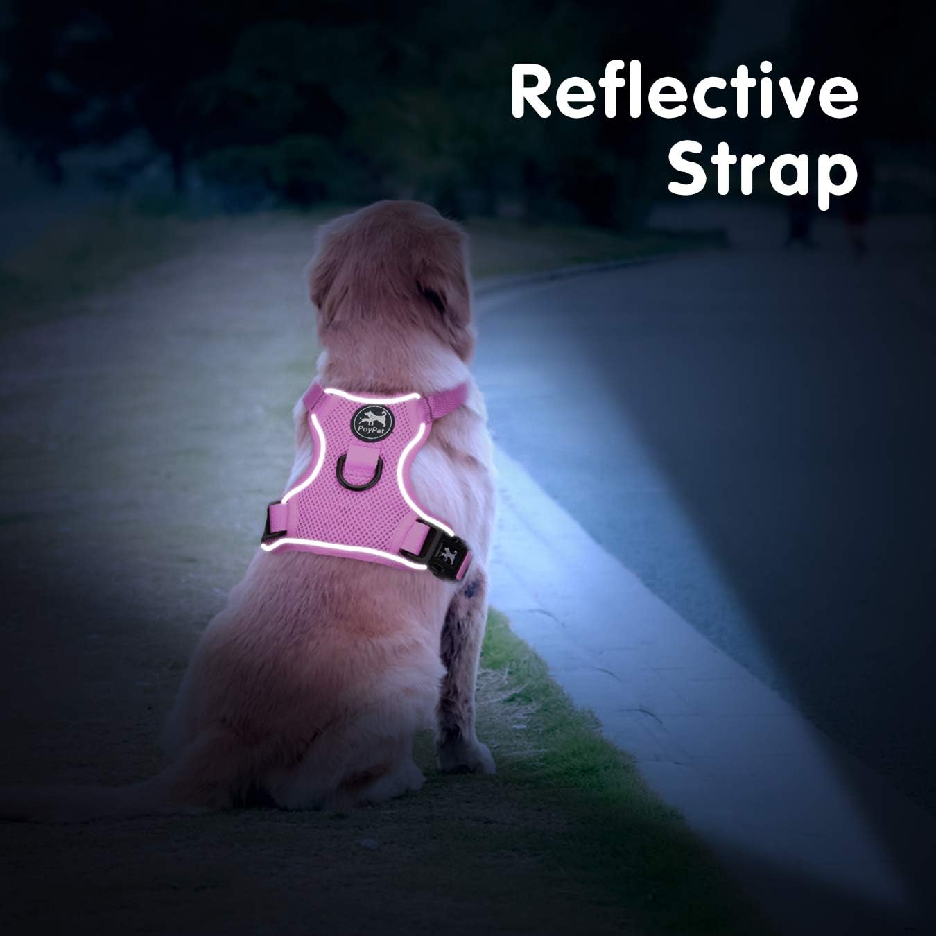 PoyPet chaleco reflectante de malla suave transpirable para perro sin estrangulamiento doble acolchado con cuello y pecho ajustables