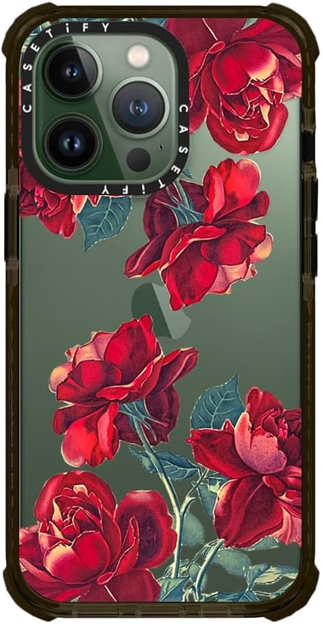 CASETiFY Funda Ultra Impact para iPhone 13 Pro protección contra caídas de 9.8 pies – Rosas rojas (transparente) – Negro transparente